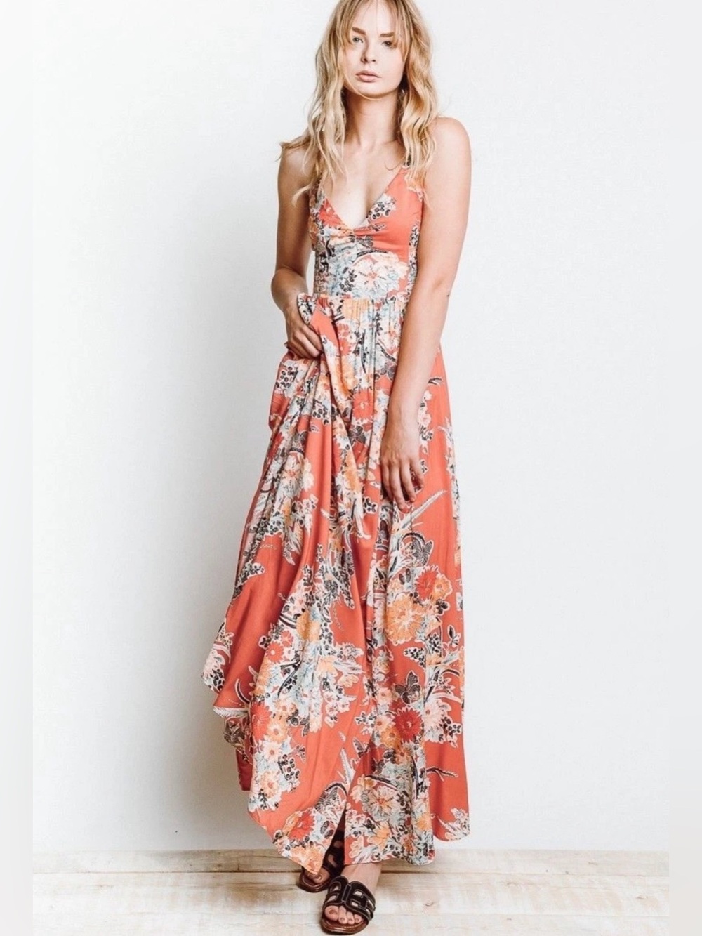 Free People Coral Through The Vine Printed Maxi Dress
